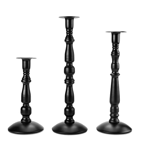IMAGE 3er Set Kerzenständer 20/28/32cm verschiedenen Größen Mattschwarz Kegel Kerzenhalter rostfrei rutschfest und langlebig Stabkerze Halter Deko Kerzenleuchter für Valentinstag Weihnachts von IMAGE