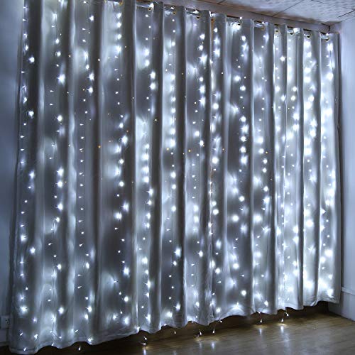 IMAGE LED Lichtervorhang, 6M x 3M Lichterkette außen mit 600 LEDs 8 Beleuchtungsmodi, IP44 Wasserfest, LED Lichterkettenvorhang für Hochzeitdeko Weihnachtsdeko Partydeko (Kaltweiß) von IMAGE