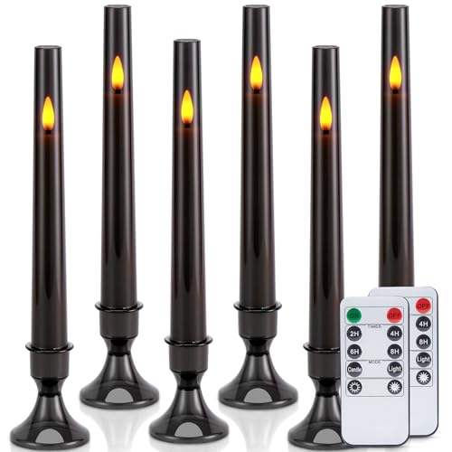 IMAGE 6Pcs Flammenlose Kerzen mit Kerzenhalter, Batteriebetriebene Stabkerzen flackernden LED-Kerzen mit Fernbedienung & Timer, abnehmbare Kerzenständer, Ramadan Halloween Weihnachten Tischdeko, Grau von IMAGE