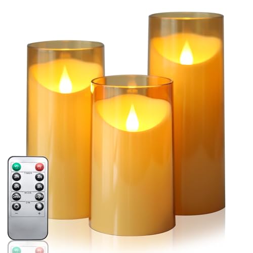 IMAGE LED Kerzen mit Fernbedienung Timer flackernde flammenlose Kerzen batteriebetrieben, Acryl Shell LED kerzen für Haus Tafel Party Hochzeit Weihnachten Dekoration, 3 Pack (D 3„×H 4“ 5„ 6“), Golden von IMAGE