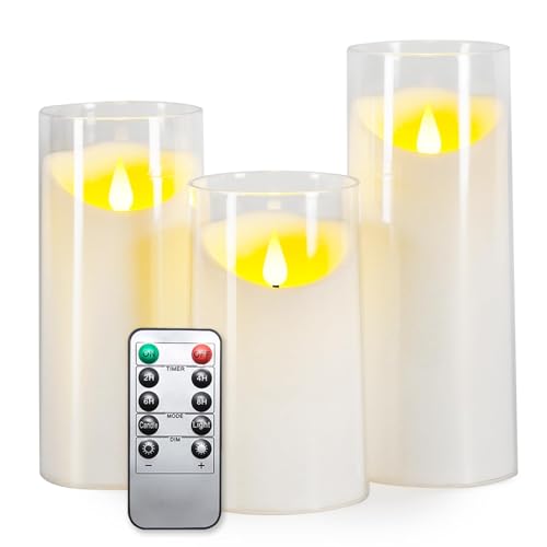 IMAGE LED Kerzen mit Fernbedienung Timer flackernde flammenlose Kerzen batteriebetrieben, Acryl Shell LED kerzen für Haus Tafel Party Hochzeit Weihnachten Dekoration, 3 Pack (D 3„×H 4“ 5„ 6“), Weiß von IMAGE