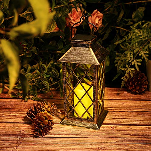 IMAGE Solar Laterne LED Gartenlaterne mit flackernder Kerze Auto Ein/Aus 10.5x10.5x21.5cm hängende Solarlampe für Außen Garten Outdoor Balkon von IMAGE