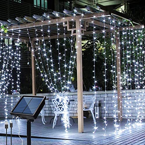 IMAGE Solar Lichtervorhang 3x3m Lichtvorhang LED Lichterkette mit 300 LEDs 8 Beleuchtungsmodi für Zimmer Deko Weihnachten Hochzeit, kaltweiß von IMAGE