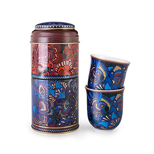 IMAGES D'ORIENT Geschenkset 2 in 1 Metalldosen mit 2 x 90ml Porcalain Espressotassen Espressobecher Moccatassen Kashmir orientalisch Gemustert von IMAGES D'ORIENT