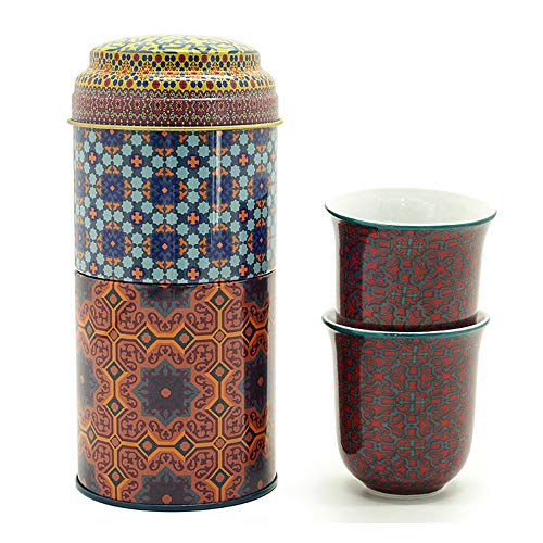 IMAGES D'ORIENT Geschenkset 2 in 1 Metalldosen mit 2 x 90ml Porcalain Espressotassen Espressobecher Moccatassen bunt orientalisch Gemustert von IMAGES D'ORIENT