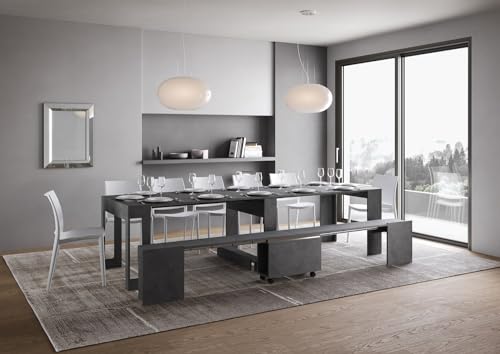 IMAGO FACTORY Lover - Ausziehbarer Konsolentisch mit unterer Bank, ausziehbarer Tisch für Esszimmer (bis zu 302 cm) moderner Konsolentisch, Küchentisch, hergestellt in Italien (Anthrazit Spachtel) von IMAGO FACTORY