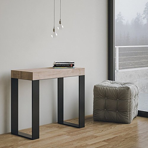 IMAGO FACTORY Tekna – Ausziehbare Konsole, Ausziehbarer Esstisch bis 196 cm, Esszimmertische B. 90 x H. 77 x T. 40, Platzsparende Konsole, Farbe Esche Natur, Made in Italy von IMAGO FACTORY