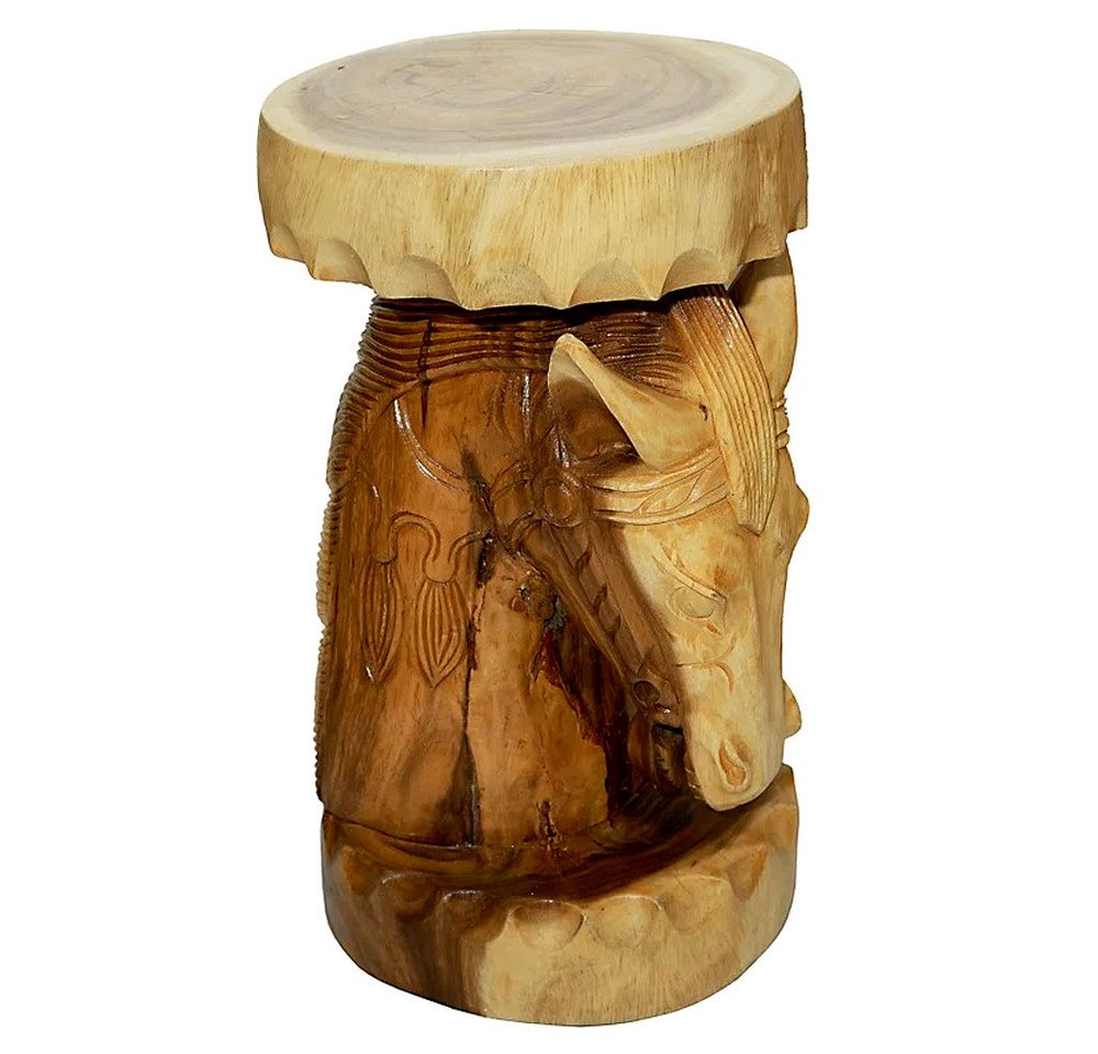 IMAGO Hocker Beistelltisch Pferd Deko aus Holz, massiv 50 cm rund Blumenhocker Pferdekopf geschnitzt von IMAGO