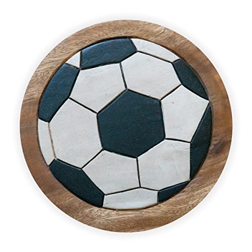 IMAGO Kinderhocker Fußball Holz Schemel Kinderstuhl Massivholz bemalt und geschnitzt Höhe 25 cm von IMAGO