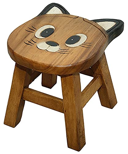 IMAGO Kinderhocker Katze Holz Schemel Kinderstuhl Massivholz bemalt und geschnitzt Höhe 25 cm von IMAGO