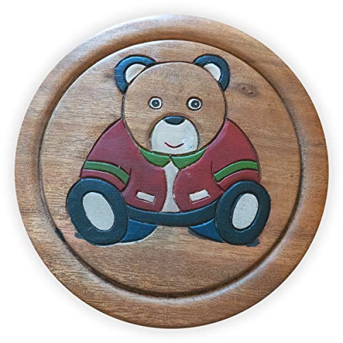 IMAGO Kinderhocker Kleiner Teddy Holz Schemel Kinderstuhl Massivholz bemalt und geschnitzt Höhe 25 cm von IMAGO