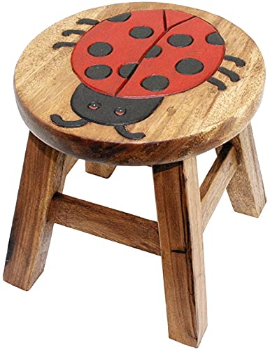 IMAGO Kinderhocker Marienkäfer Holz Schemel Kinderstuhl Massivholz bemalt und geschnitzt Höhe 25 cm von IMAGO