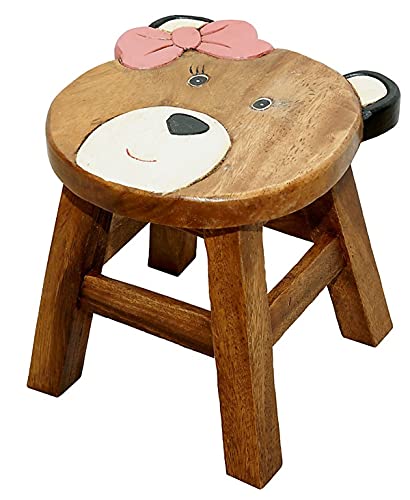 IMAGO Kinderhocker Teddy mit Schleife Holz Schemel Kinderstuhl Massivholz bemalt und geschnitzt Höhe 25 cm von IMAGO