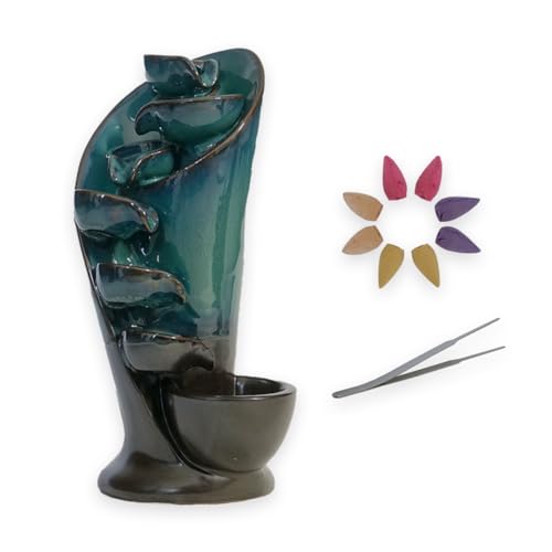 IMAGO Rückfluss Räuchergefäß Halter inkl. 25 Räucherkegel - Wasserfall Keramik Brunnen Aromatherapie Ornament Lotus Räucherstäbchenhalter Reflux (Kegel) von IMAGO