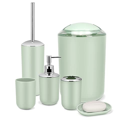 IMAVO Badezimmer-Zubehör-Set – 6-teiliges grünes Badezimmer-Zubehör-Set mit Mülleimer, Seifenspender, Seifenschale, Zahnbürstenhalter & Becher, WC-Bürstenhalter, Badezimmer-Dekor-Sets, Zubehör von IMAVO