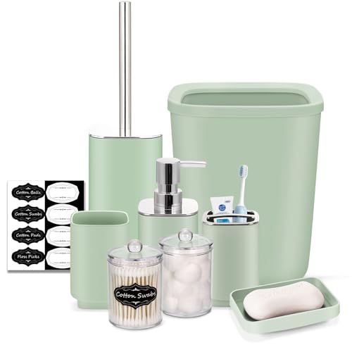 IMAVO Badezimmer-Zubehör-Set, grünes Badezimmer-Set, 9-teiliges Badezimmer-Zubehör-Set, Qtip-Halter, Mülleimer für Badezimmerdekoration und Heimgeschenke von IMAVO