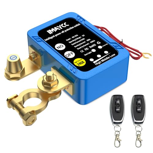 IMAYCC Drahtloser Ferngesteuerter Auto Trennschalter, 12V Batterie Trennschalter 240A, Batterie Kill Switch Anti-Diebstahl, automatische Abschaltung Schalter für Auto, RV, ATV, LKW, Boot. von IMAYCC