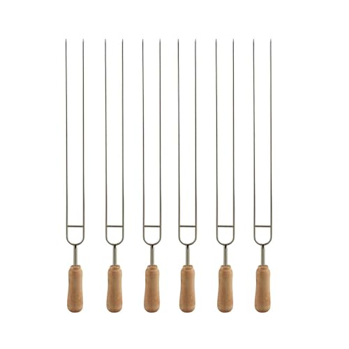 IMEEA Grillspieße 38.8cm aus Edelstahl Schaschlikspieße doppelte Spitze mit Holzgriff für Grillparty Camping Garten (6 Stück) von IMEEA