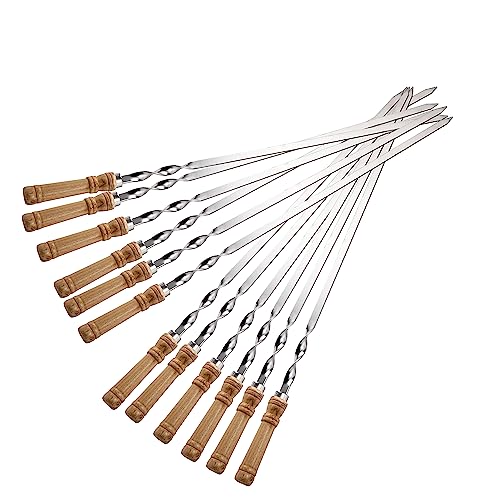 IMEEA 55cm Grillspieße Adana Spieße Wiederverwendbar Edelstahl Barbecue Grillspieße Spieße Schaschlikspieße mit Holzgriff(12 Stück） von IMEEA