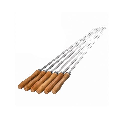 IMEEA Grillspieß 42cm Kebab-Spieße Wiederverwendbar Edelstahl Barbecue Grillspieße Flach BBQ Spieße mit Holzgriff (6 Stück) von IMEEA