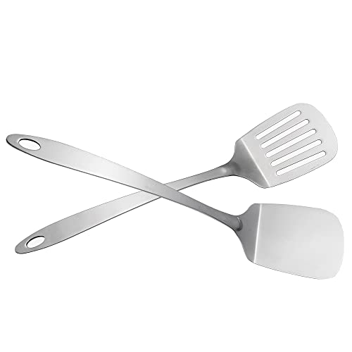 IMEEA Pfannenwender-Set Edelstahlspatel Küchenspachtel Grillspachtel Grillwender Küchenhelfer für Küche Grill 2er(Silber) von IMEEA