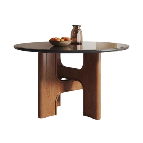 Büro-Besprechungstisch Esstisch Aus Gehärtetem Glas Im Nordischen Mid-Century-Stil, Runder Retro-Tisch Massivem Holz Esstisch(M:120CMX110CMX75CM) von IMEITE