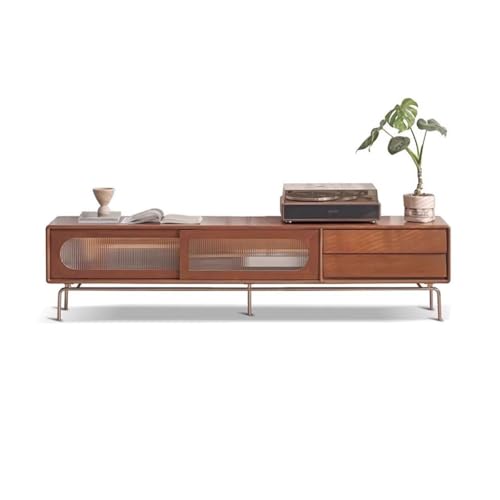 IMEITE Entertainment Center Retro-Glas-Aufbewahrungsschrank, Massivholz, Wohnzimmer, TV-Ständer für Wohnzimmer (A: 180 x 45 x 53 cm) von IMEITE