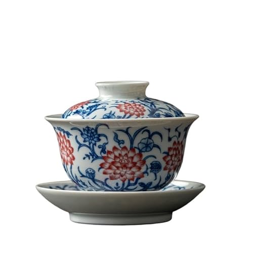 IMEITE Matcha Tassen Porzellan Teetasse und Untertasse mit Deckel Keramik Teetasse Große 200ml Teeschale Kung Fu Teeset Mit Teesieb (A) von IMEITE
