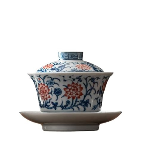 IMEITE Matcha Tassen Porzellan Teetasse und Untertasse mit Deckel Keramik Teetasse Große 200ml Teeschale Kung Fu Teeset Mit Teesieb (B) von IMEITE