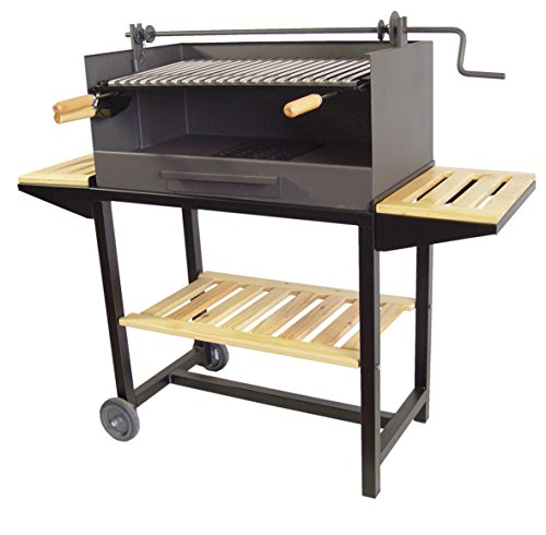 Imex El Zorro 71541 Grill mit höhenverstellbarem Grillwagen, Holzablage, Grillgitter aus Edelstahl, 50 x 40 x 100 cm, Schwarz von EL ZORRO