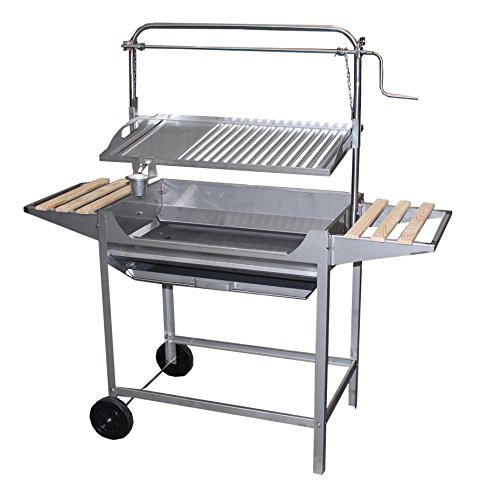 Imex El Zorro Grill aus Edelstahl, mit Grillrost, Hebebühne, Rollen und Seitenablagen, Grau, 124 x 50 x 140 cm, 71767 von EL ZORRO