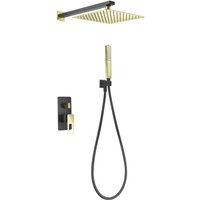 IMEX Dusch-Einbau-Set Suecia mit 25x25 cm extraflachem Edelstahl-Regenduschkopf in glänzendem Gold matt-schwarzem Messingmischer und schwarzem IMEX Dusch-Einbau-Set Suecia mit 25x25 cm extraflachem Edelstahl-Regenduschkopf in glänzendem Gold matt-schwarzem Messingmischer und schwarzem von IMEX
