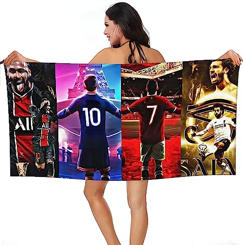 IMFLY MESI Strandtuch,onaldo Handtuch,Strandtuch Football Star-Muster,Mikrofaser Handtuch,Badetuch Tragbares,für Kinder Jungen Mädchen (C,100x200cm) von IMFLY