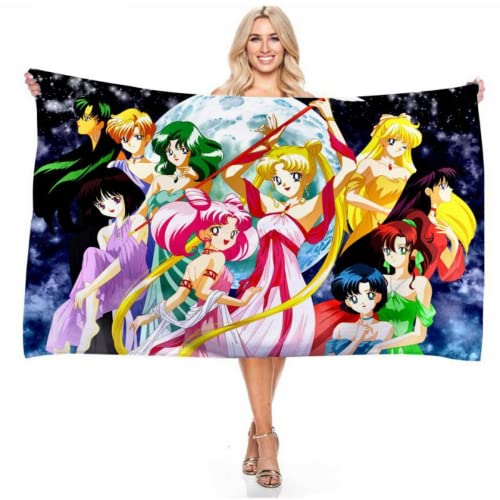 IMFLY Strandtuch 70x140cm,Bedrucktes Mikrofaser Badetuch-Sailor Moon Rosa,Anime Manga Pretty Soldat,Strandtuch Mikrofaser,Schwimmbad Handtuch (E,100x200cm) von IMFLY