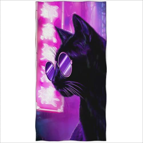 IMFLY Strandtuch 70x140cm,Bedrucktes Mikrofaser Badetuch-Schwarze Katze,Badetuch Duschtuch,Handtuch,Kinder Badetücher,Handtücher Für Kinder (C,100x200cm) von IMFLY