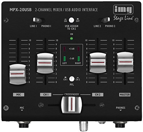 IMG STAGELINE MPX-20USB 3-Kanal-Stereo-DJ-Mischpult mit USB-Schnittstelle, Audio-Console mit USB-Audio-Interface, Mixing-Console mit stabilem und kompaktem Metallgehäuse, in Schwarz von IMG STAGELINE