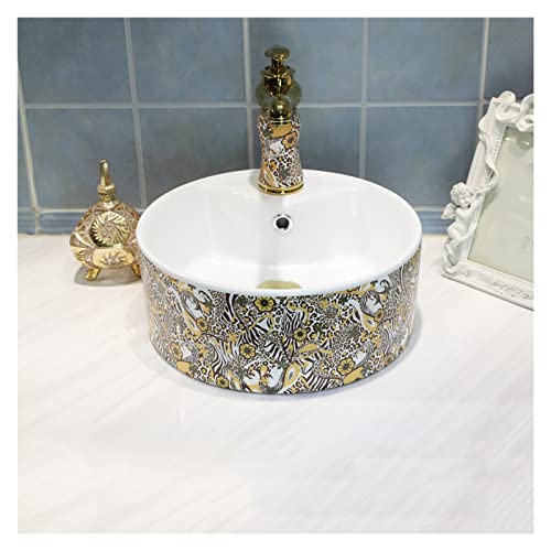 Aus dem waschbecken. Keramik-Porzellan-Waschbecken, Badezimmer-Waschbecken, 36,6 x 36,6 x 14,9 cm, mehrfarbig(A) von IMGASDCSD