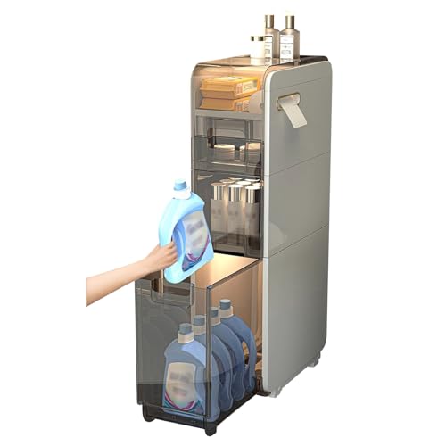 Eine badezimmerschrank. Schmaler Badezimmerschrank, schmal, for Toilettenpapier, Boden, Ecke, ausziehbare Schubladen, Rollen, weiß, 3/4-stöckig(3 Tier) von IMGASDCSD