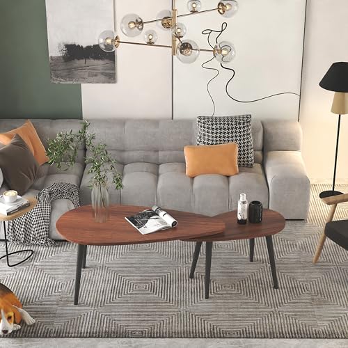 IMHKAM Couchtisch Oval Holz 2er Set Moderner Wohnzimmertisch Beistelltisch Set Wohnzimmer Holz Tisch Oval Kaffeetisch, Braun von IMHKAM