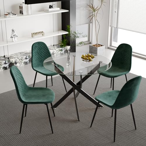 IMHKAM Esstisch mit 4 Stühlen Esstisch Rund Glastisch Küchentisch Set Esszimmerstuhl aus Samt Küchenstuhl, Grün IMHKAM Esstisch mit 4 Stühlen Esstisch Rund Glastisch Küchentisch Set Esszimmerstuhl aus Samt Küchenstuhl, Grün von IMHKAM