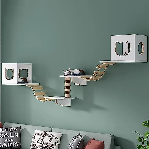 IMIDIA An Der Wand Montierte Katzen Kletterwand, Massivholz-katzenwandparkour, Katze Wandelement, Platzsparende DIY-Katzenkletterwand zum Klettern, Schlafen und Spielen (Size : S6-7PCS) von IMIDIA