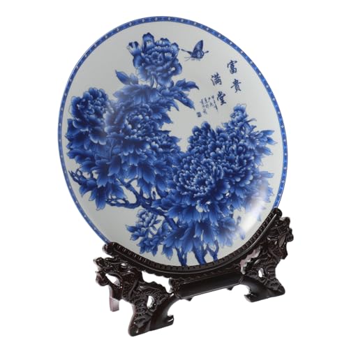 IMIKEYA 1 Satz Dekorative Keramikteller Flache Keramikteller Blau-weiße Porzellanschale Dessertteller Blaue Und Weiße Keramikplatten Salatteller Chinesischer Stil Gedenkplatte Holz von IMIKEYA