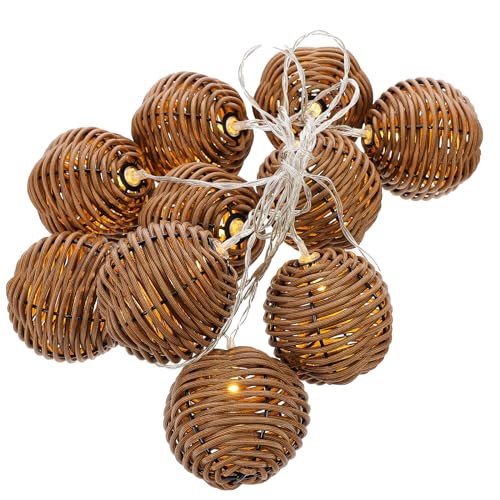 IMIKEYA Imitation Rattan Lichterkette innen Outdoor - Boho Rattan Kugel Lichterketten 2 Meter warmes Licht String Light für Balkon Deko Außen Garten Fenster von IMIKEYA