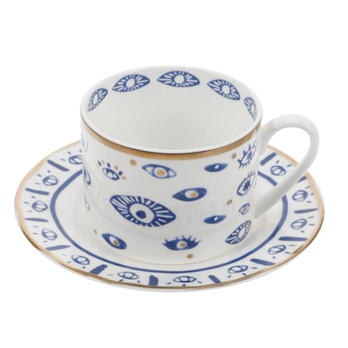 IMIKEYA Keramik Kaffeetasse Nazar Trinkbecher Böser Auge Türkische Kaffeetasse mit Untertasse Porzellan Teetassen Kaffeebecher für Zuhause Büro von IMIKEYA
