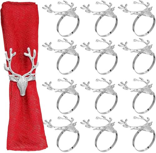 IMIKEYA 12 Stück Serviettenringe Weihnachten Silber Hirsch Weihnachtsserviettenringe Hirschkopf Nietenschnur Elch Serviettenhalter von IMIKEYA
