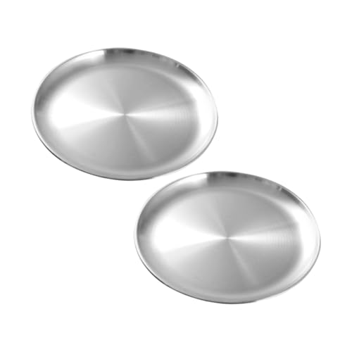 IMIKEYA 2 Stück Edelstahl Servierplatten Rund Multifunktionale Food Tray für Snacks Fleisch Obst Langlebige Leichte und Einfache Reinigung für Grill Buffet und Küche von IMIKEYA