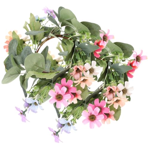 IMIKEYA 2 Stück Eukalyptus Kerzenringe, Künstlicher Gänseblümchen Blumen Kerzenringe, Kränze Stumpenkerzenring Tisch Mittelstücke Für Hochzeit Zuhause Party Dekoration von IMIKEYA