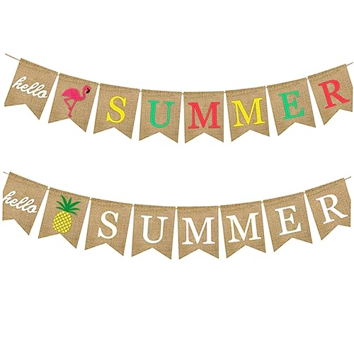 IMIKEYA 2 Stück Hawaii Themen Banner aus Jute Teiliges mit Flamingo und Ananas für Sommergeburtstagsfeiern für Innen und Außenbereiche für Garten und Strandpartys von IMIKEYA