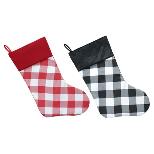 IMIKEYA 2 Stück Kariert Weihnachtsstrümpfe mit Großem Fassungsvermögen Dekorative Hängesocken für Kamin Tür und Baum Festliche Weihnachtsdeko für Partys und Geschenkaufbewahrung von IMIKEYA