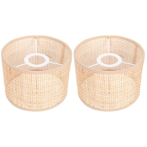 IMIKEYA 2 Stück Rattan Lampenschirm, E27 Klein Lampenschirme Boho Stil Lampenschirm Zum Aufstecken Trommellampenschirm Tischleuchte Ersatzschirm für Tischlampe Kronleuchter Stehlampe von IMIKEYA